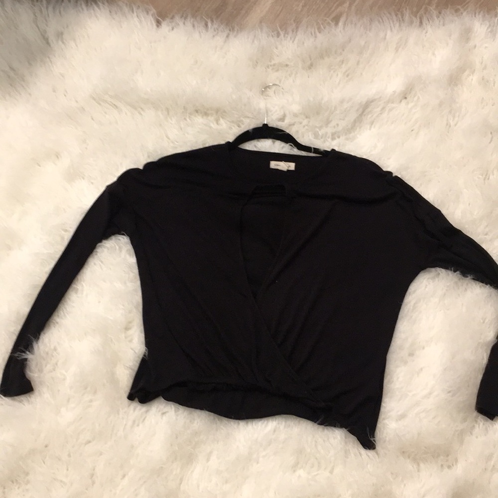 Long sleeve, soft, black shirt with a sexy cutout